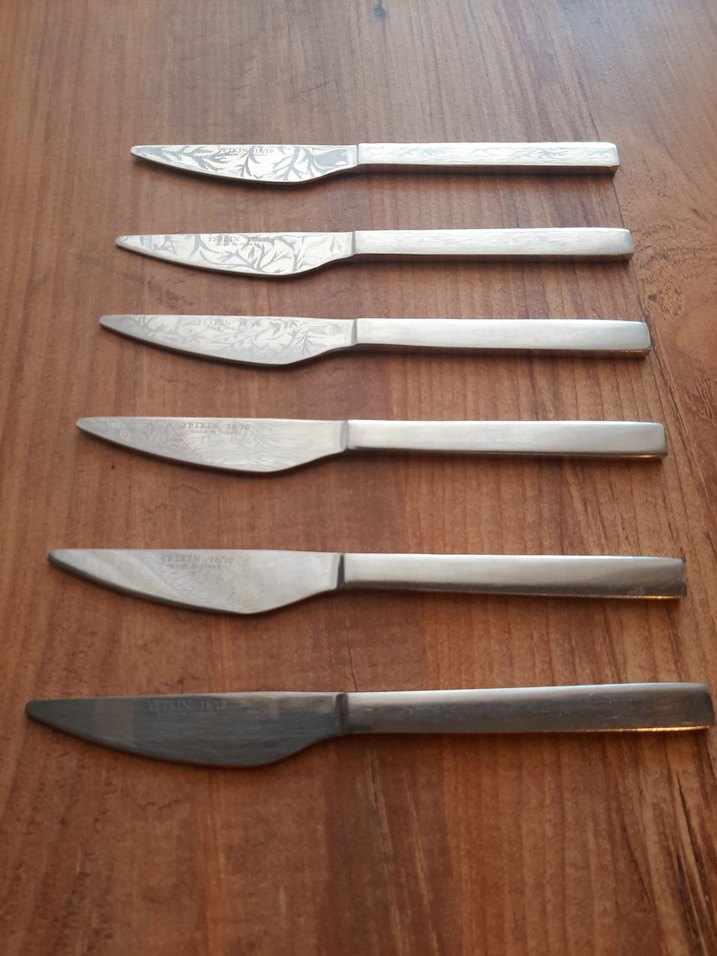 Bej ve Gri Desenli 6 Parça Bıçak Seti - Görsel 4