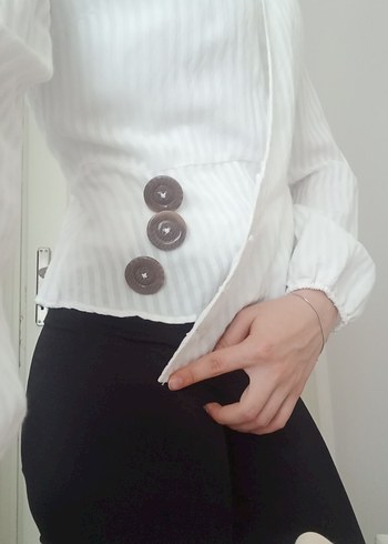 Stradivarius Düğmeli, Beyaz Pamuklu Fitted Gömlek