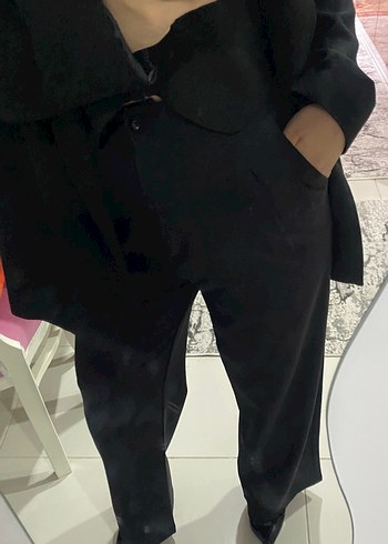 Diğer Düğmeli Siyah Kadın Kumaş Pantolon