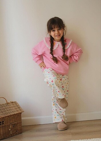 ?Fisto yakalı sweat çiçekli pantolon - Görsel 2