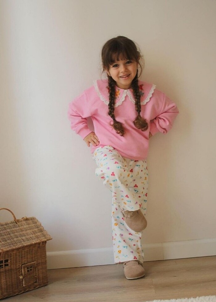 ?Fisto yakalı sweat çiçekli pantolon - Görsel 2