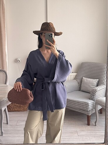 m Beden mavi Renk Keten kimono