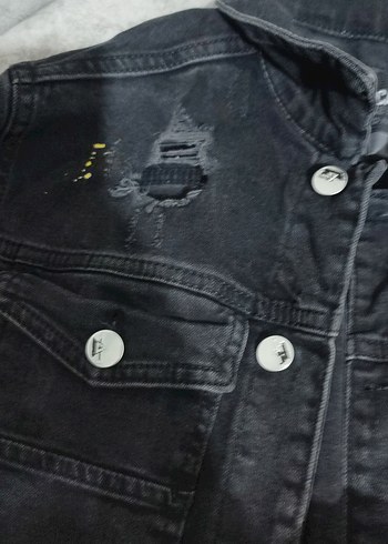 s Beden siyah Renk Siyah Düğmeli Kadın Erkek Denim Ceket