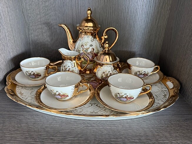 Vintage 24 karat altın porselen çay seti