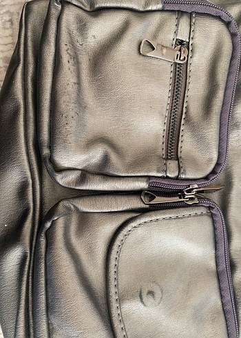 Gri Deri Fermuarlı Kadın Çanta - Görsel 2