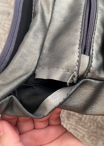 Gri Deri Fermuarlı Kadın Çanta - Görsel 3