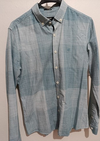 s Beden Gri ,mavi Batik Desenli Uzun Kollu Denim Gömlek