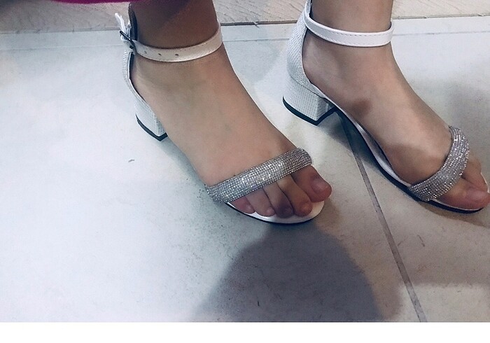 Parlak Taş Aksesuarlı beyaz Abiye Ayakkabı - Görsel 5