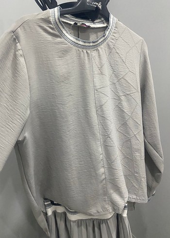 Gri Uzun Kollu Pilili Kadın  etek üst takım - Görsel 2