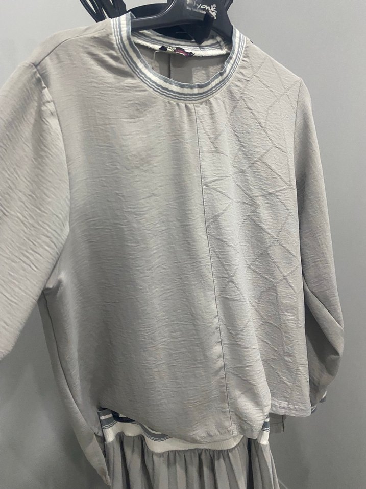 Gri Uzun Kollu Pilili Kadın  etek üst takım - Görsel 2