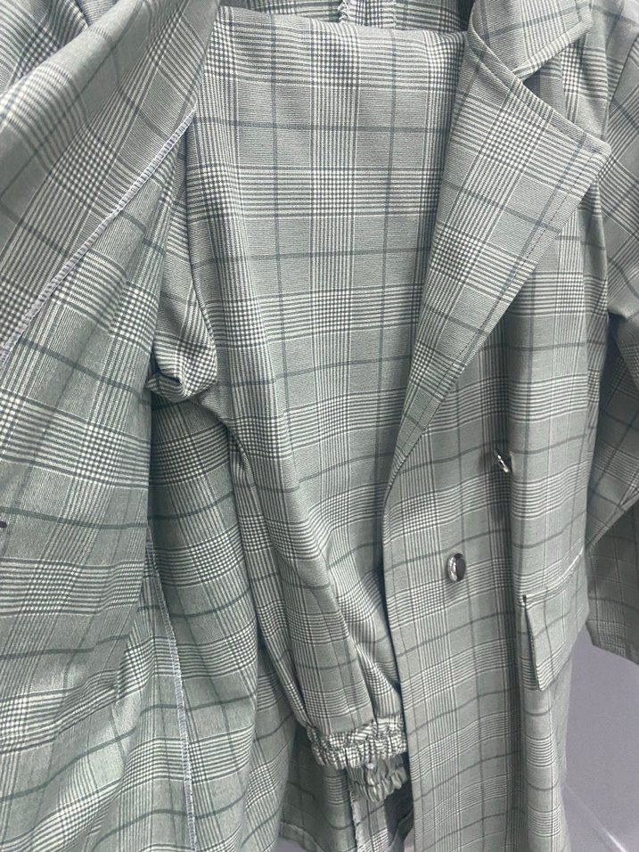 Gri Ekose Kadın Blazer Ceket ve pantolon takımı - Görsel 2