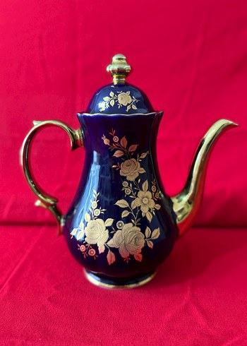 Kobalt Mavi ve Altın Detaylı 25 cm çay potu