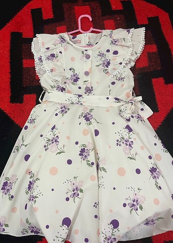 Kız Çocuk Renkli Çiçekli Fırfırlı Elbise - Görsel 2