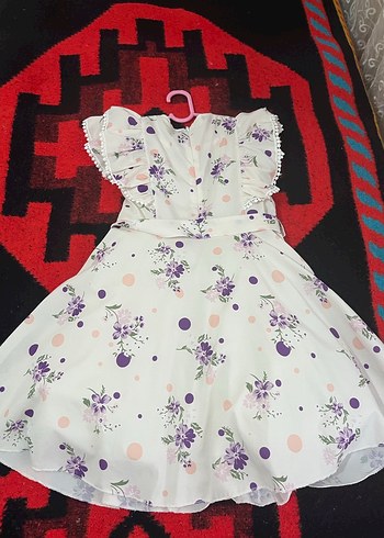 Kız Çocuk Renkli Çiçekli Fırfırlı Elbise - Görsel 3