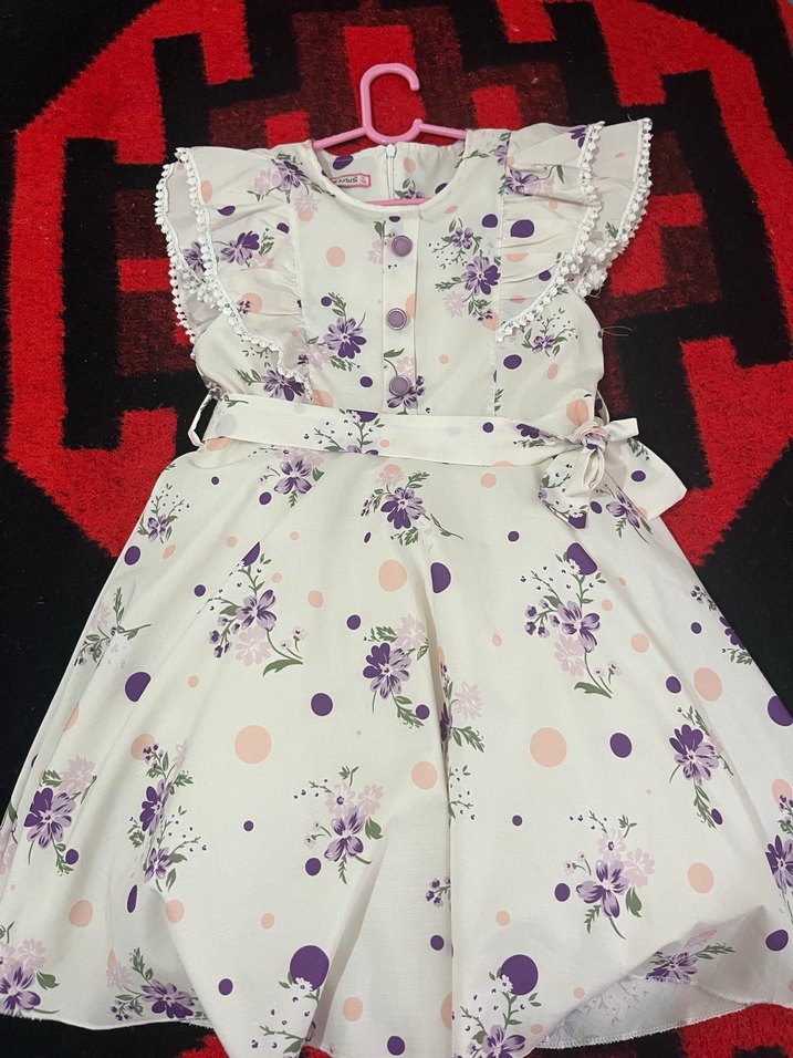 Kız Çocuk Renkli Çiçekli Fırfırlı Elbise - Görsel 2