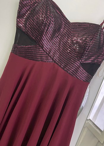 Payet detaylı bordo abiye - Görsel 3