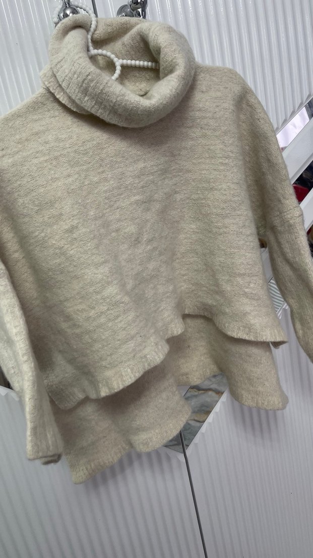 Bej Boğazlı Örgü Kadın Kazak - Görsel 3