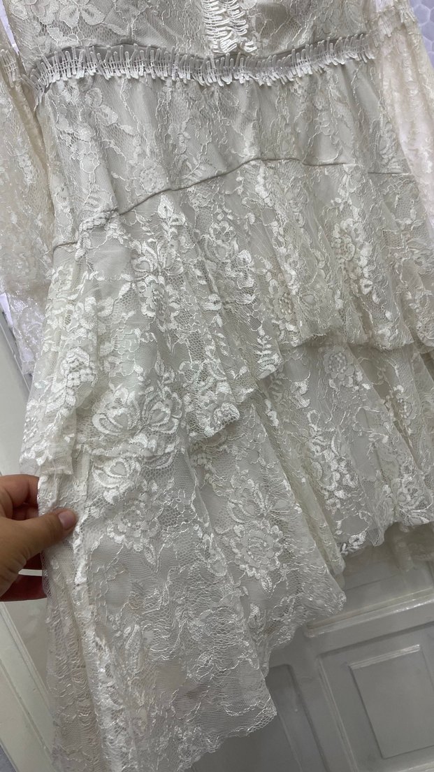 Dantel Detaylı V Yaka Uzun Bohem Nişan Elbisesi - Görsel 3