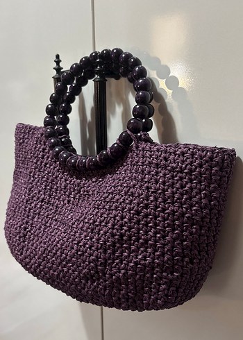 Mor Astarlı Hasır Çanta - Görsel 4