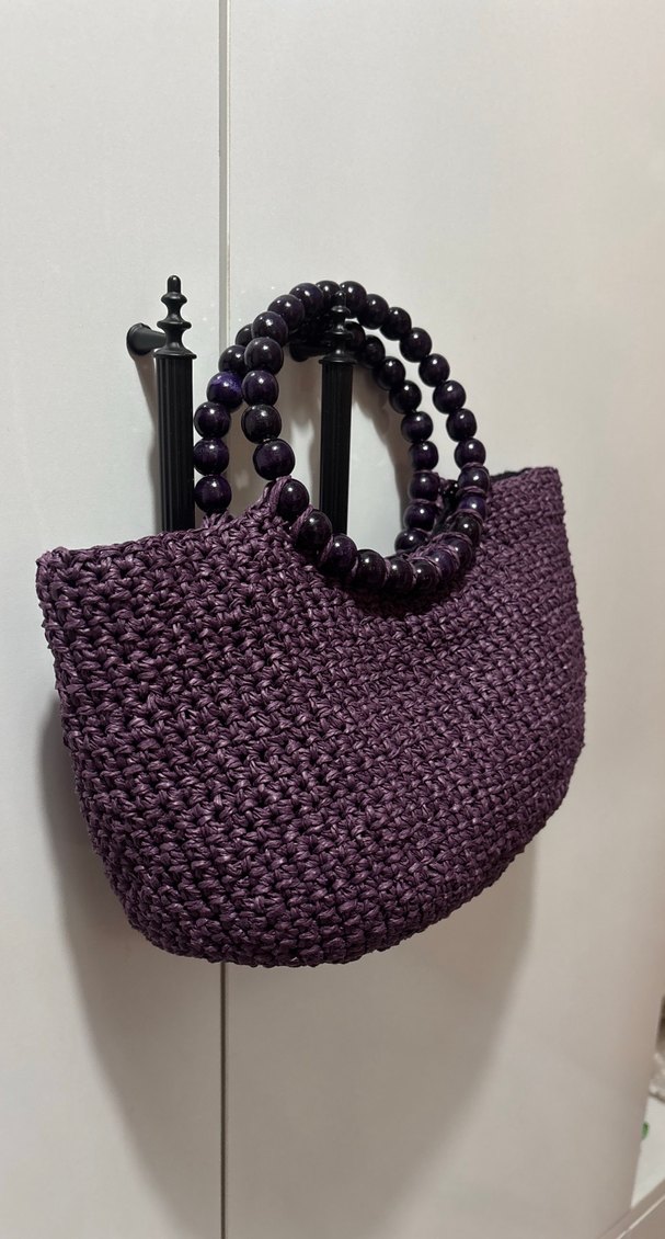 Mor Astarlı Hasır Çanta - Görsel 5