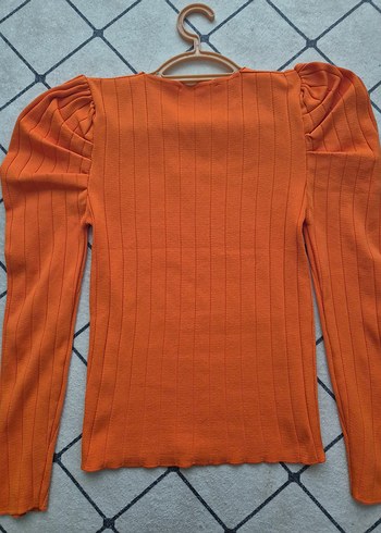 Kare Yaka Turuncu Triko Kadın Bluz - Görsel 4