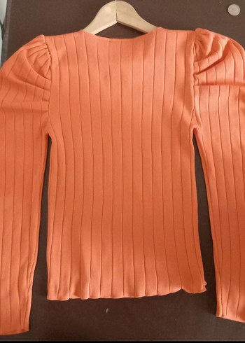 Kare Yaka Turuncu Triko Kadın Bluz - Görsel 2