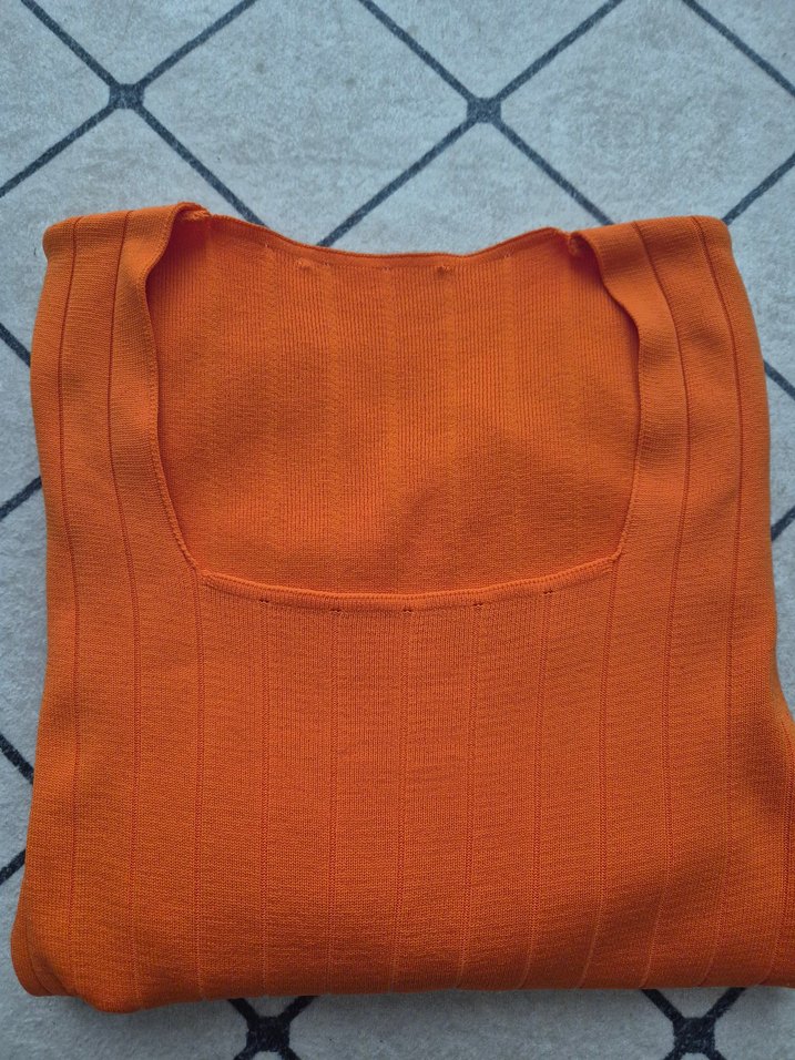 Kare Yaka Turuncu Triko Kadın Bluz - Görsel 5