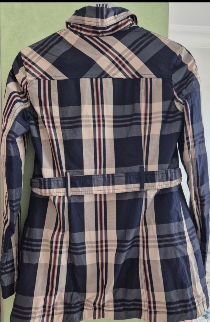 Düğmeli Ekose Desenli Kadın trenç kot - Görsel 3