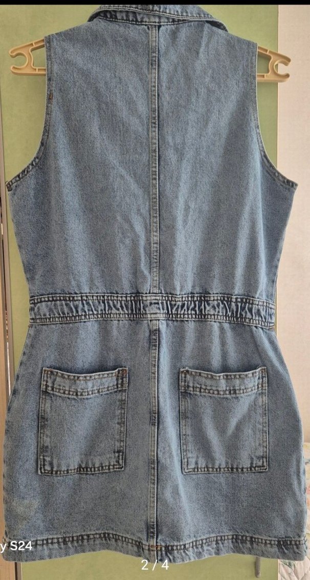 Düğmeli Gri Kolsuz Denim Ceket - Görsel 2