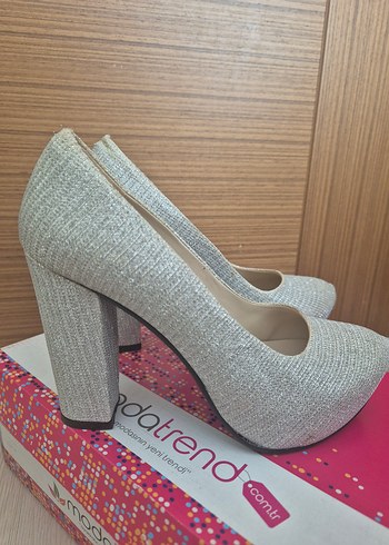 Gri simli platform Topuklu Kadın Abiye Ayakkabı - Görsel 4