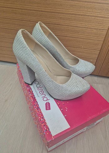 Gri simli platform Topuklu Kadın Abiye Ayakkabı - Görsel 5