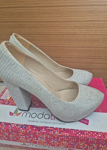 Gri simli platform Topuklu Kadın Abiye Ayakkabı - Görsel 7