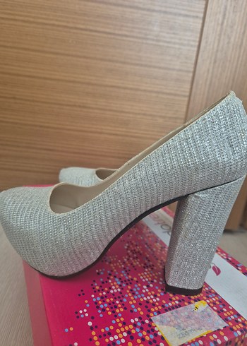 Gri simli platform Topuklu Kadın Abiye Ayakkabı - Görsel 3