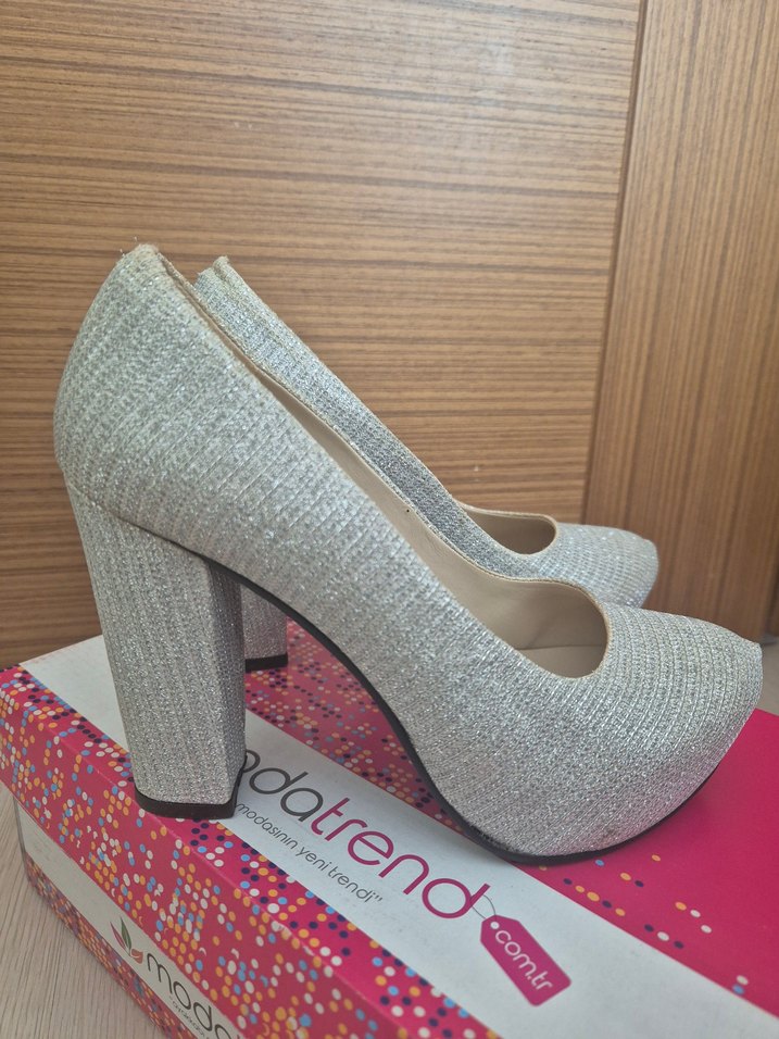 Gri simli platform Topuklu Kadın Abiye Ayakkabı - Görsel 4