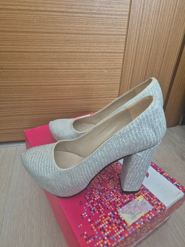 Gri simli platform Topuklu Kadın Abiye Ayakkabı - Görsel 2