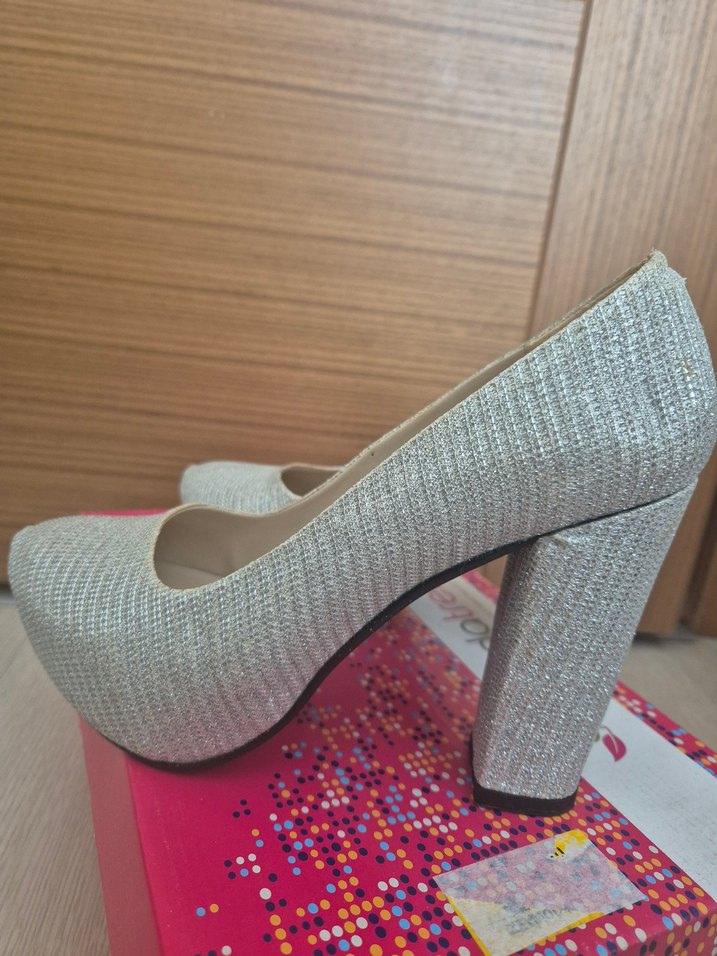 Gri simli platform Topuklu Kadın Abiye Ayakkabı - Görsel 3