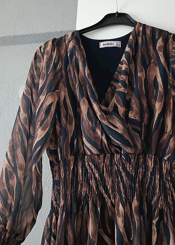 Diğer Bohem Tarzı Kahverengi Zebra Desenli midi Elbise