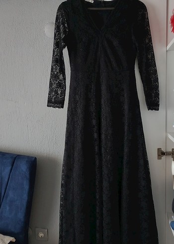 Siyah Dantel Uzun Kollu Gotik Elbise