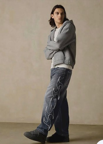 Bershka Koyu Mavi Alevli Denim Jean Bershka