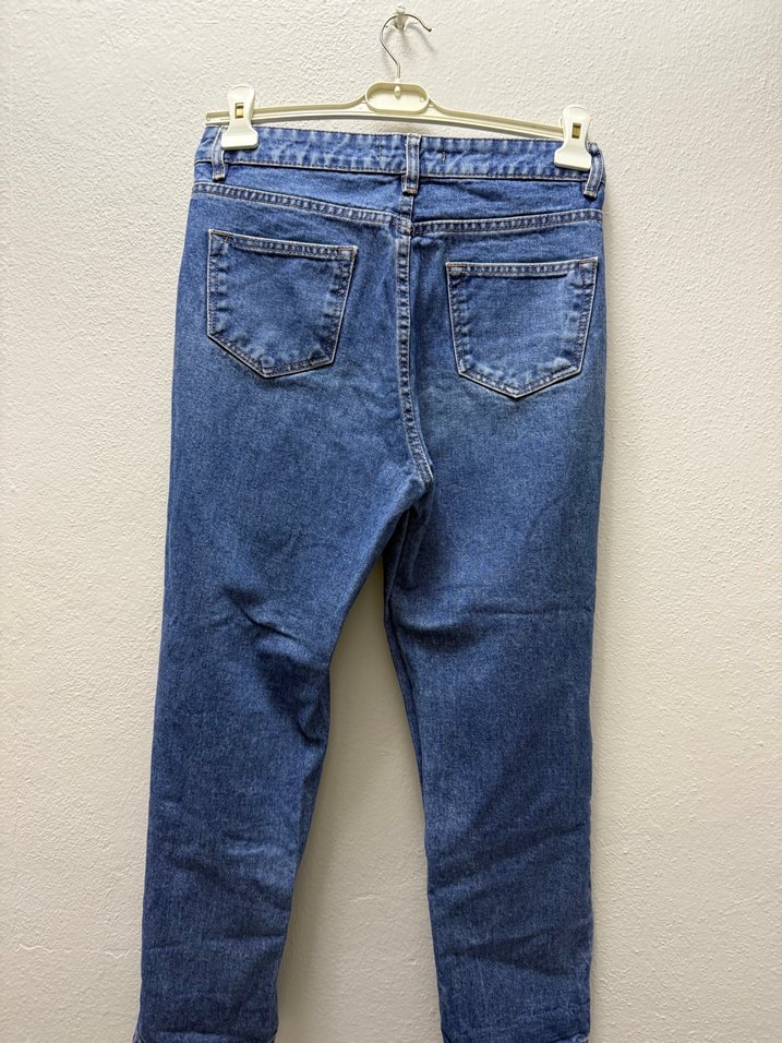 Kadın Mavi Yırtık Bol Kesim Midi Kot Pantolon - Görsel 3