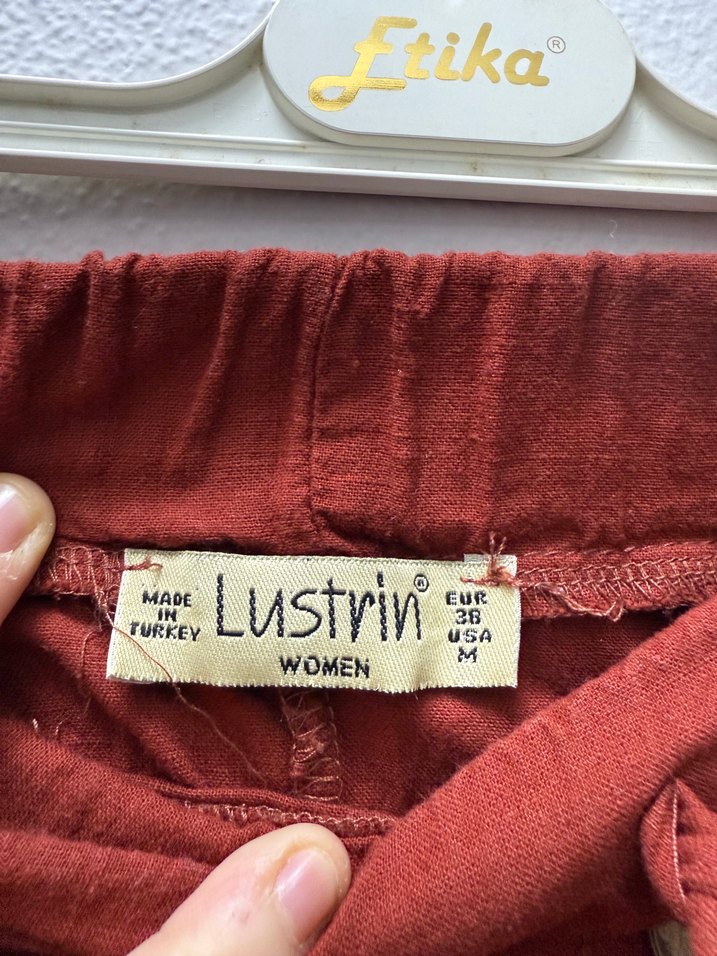 Bordo Düğmeli Midi Keten Etek - Görsel 3