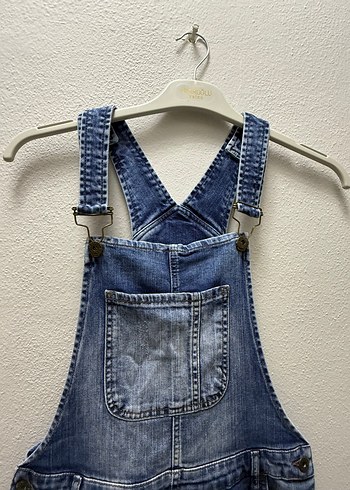 Mavi düğmeli normal kesim kadın tulum. - Görsel 5