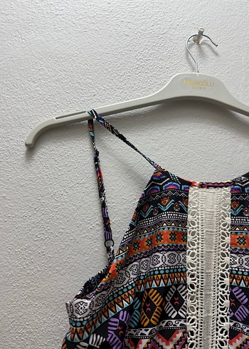 Renkli Bohem Dantel Detaylı Uzun Elbise - Görsel 2