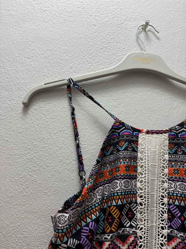 Renkli Bohem Dantel Detaylı Uzun Elbise - Görsel 2