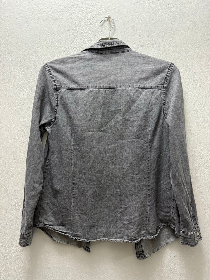 Gri Batik Desenli Kadın Denim Ceket - Görsel 3