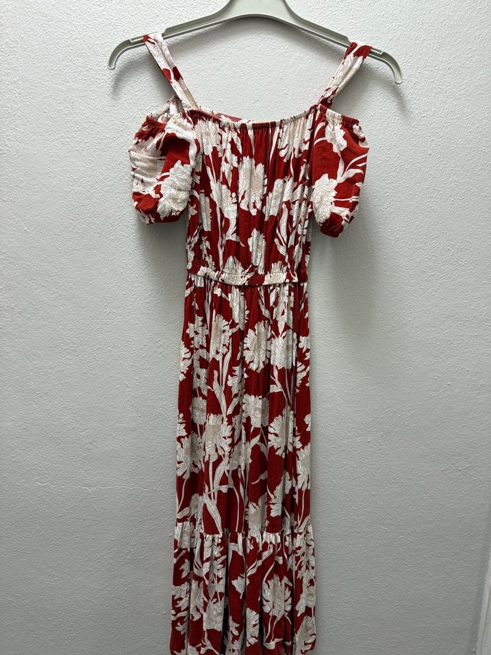 Kırmızı Bohem Desenli Uzun Elbise - Görsel 3