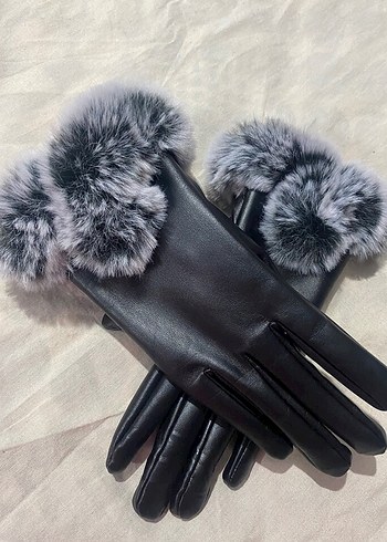 Gri Kürklü Deri Kadın Eldiveni - Görsel 2