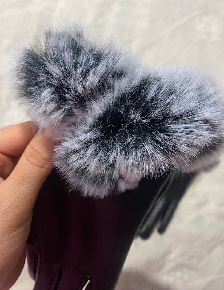 Gri Kürklü Deri Kadın Eldiveni - Görsel 3