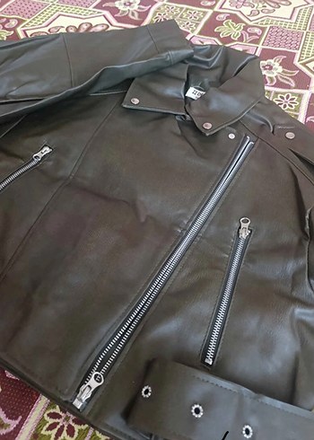 Gri Deri Biker Ceket - Görsel 3