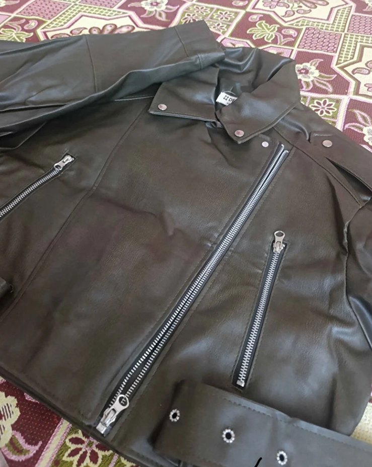 Gri Deri Biker Ceket - Görsel 3